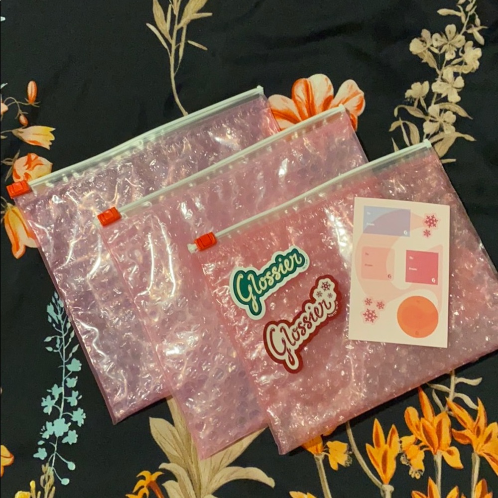 Glossier Pouches and Holiday Stickers